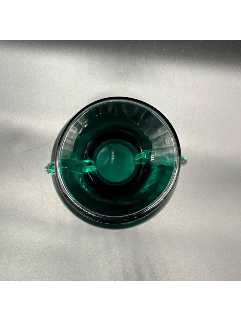 Art Glass Vase Forest Green Glass Clear Applied Handles Polished Bottom Handmade